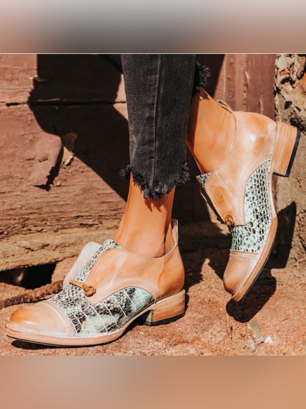 Freebird Mabel Turqouise Multi Leather Snakeskin Oxford Shoes 8